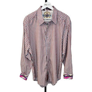 Robert Graham Mens Plaid Print Embroidered Flip Cuff Button  Down Shirt Size XL